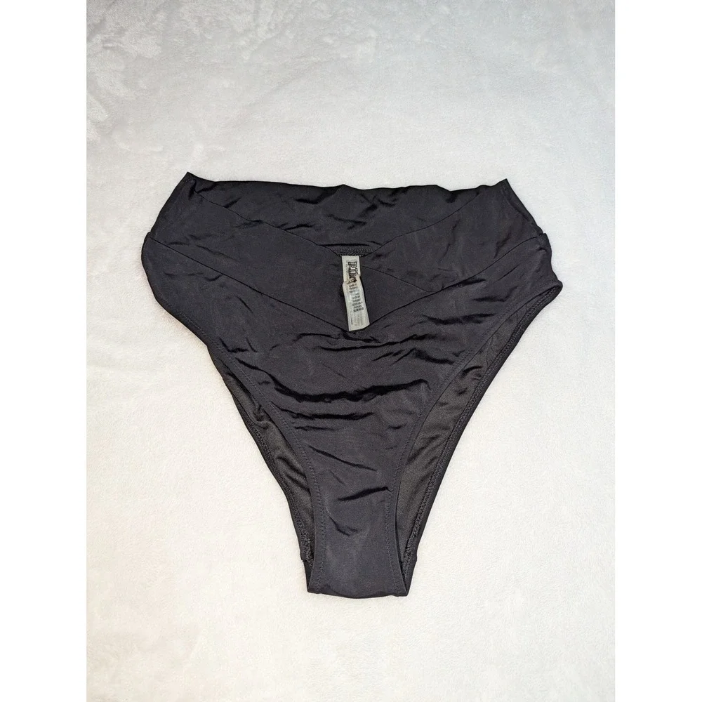 Victoria's Secret PINK Black High Waisted V-Front Bikini Bottom Large Swimwear‎